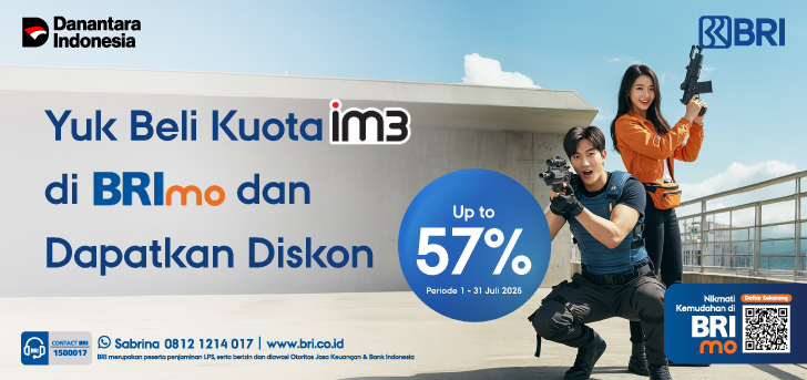 Diskon Hingga 57% Pembelian Paket Internet IM3 di BRImo
