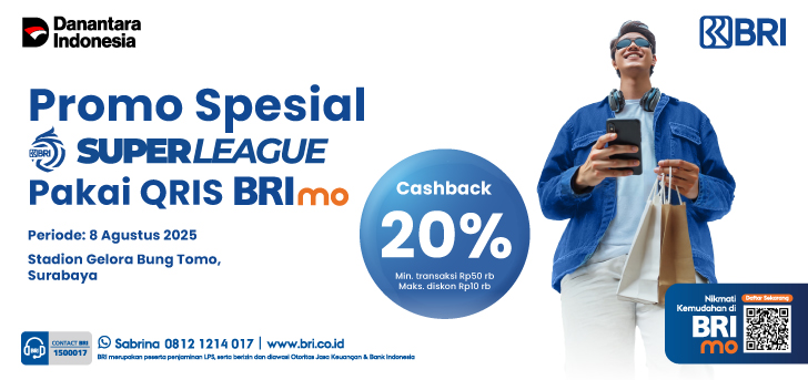 Transaksi Pakai QRIS BRImo di Kick Off BRI Super League, Dapatkan Cashback 20%