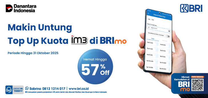 Hemat Hingga 57% Pembelian Paket Internet IM3 di BRImo