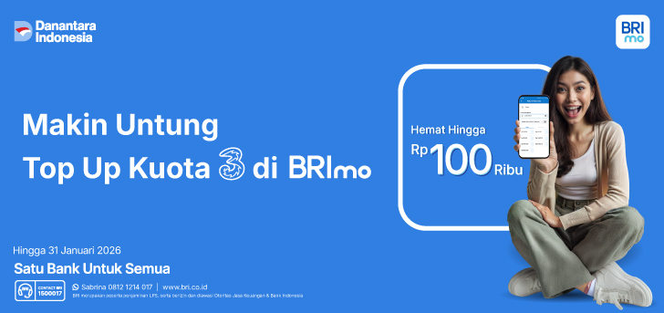 Promo Spesial Top Up Kuota 3 di BRImo