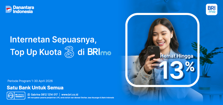 Top Up Kuota 3 Makin Hemat Pakai BRImo
