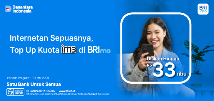 Diskon Top Up Kuota IM3 di BRImo