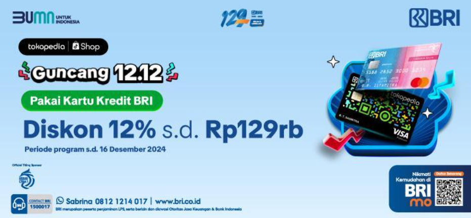 Mega Sale 12.12 BRI x Tokopedia & Shop Tokopedia, Foto : BRI